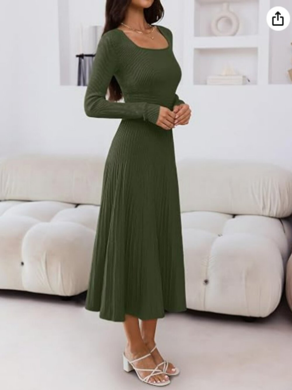 Hunter Green Long Sleeve Knit Midi Dress